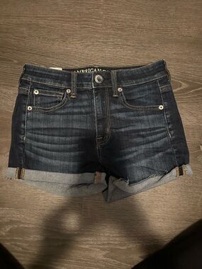 American Eagle Outfitters Dark Blue Rolled Hem Denim Shorts